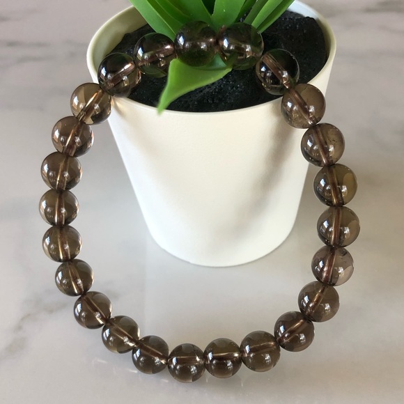 Smoky Quartz 8mm Natural Stone Beads Stretchable Bracelet - Picture 1 of 3